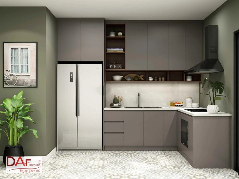 Tủ bếp chữ L cho bếp nhỏ - Phân bổ ba khu trên hai cánh chữ L