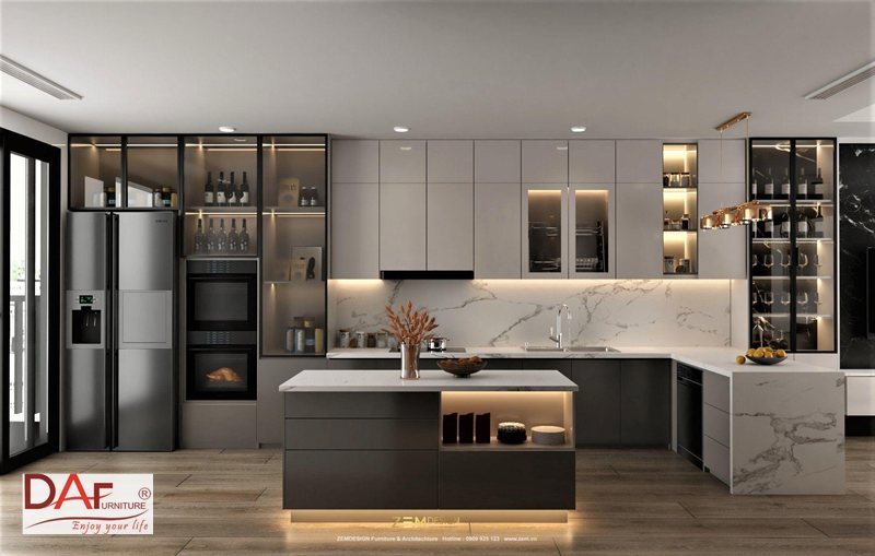 Tủ bếp có bàn đảo - Thêm mặt sơ chế và một chỗ ăn nhanh